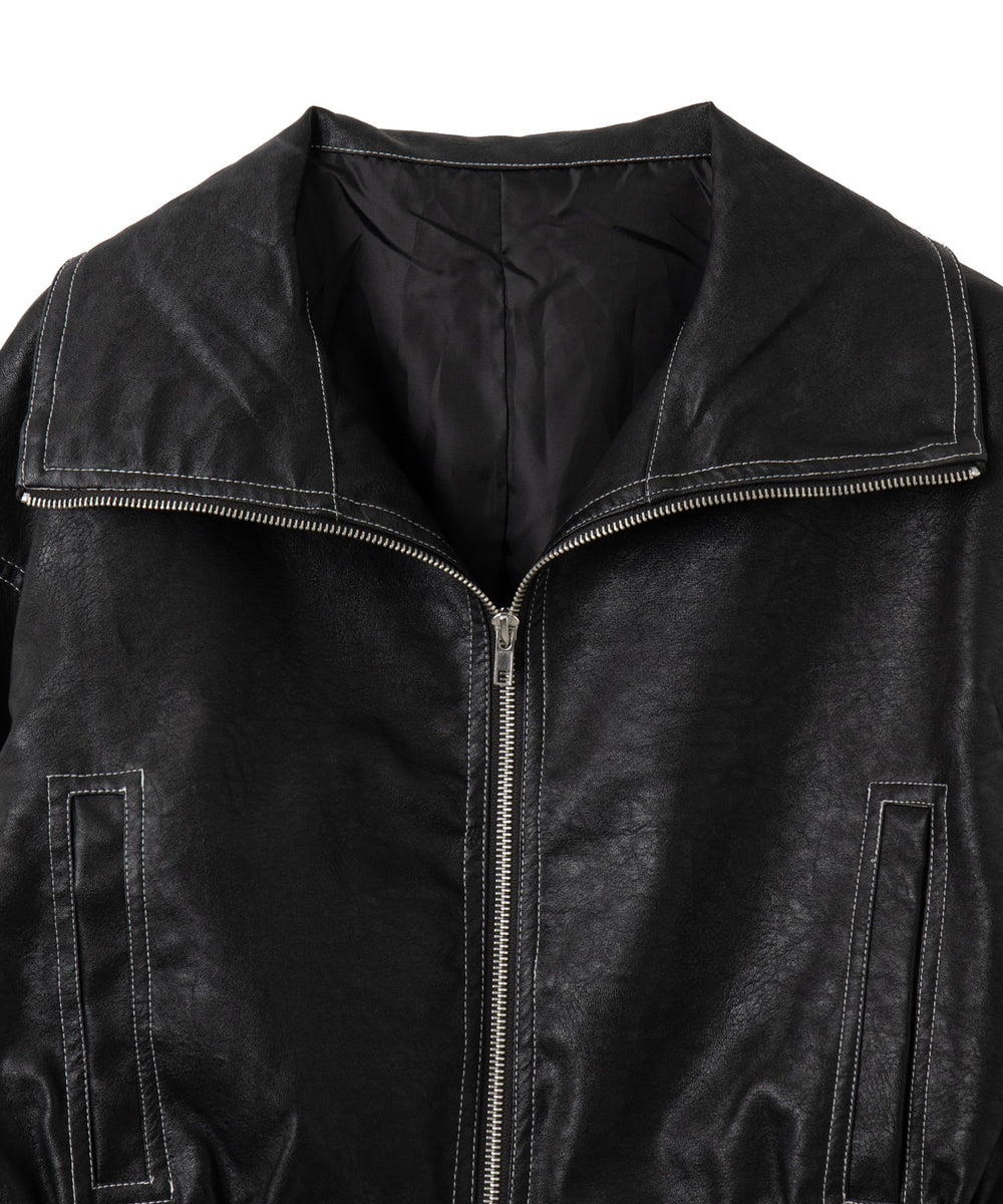 配色ステッチWZIPショートブルゾン