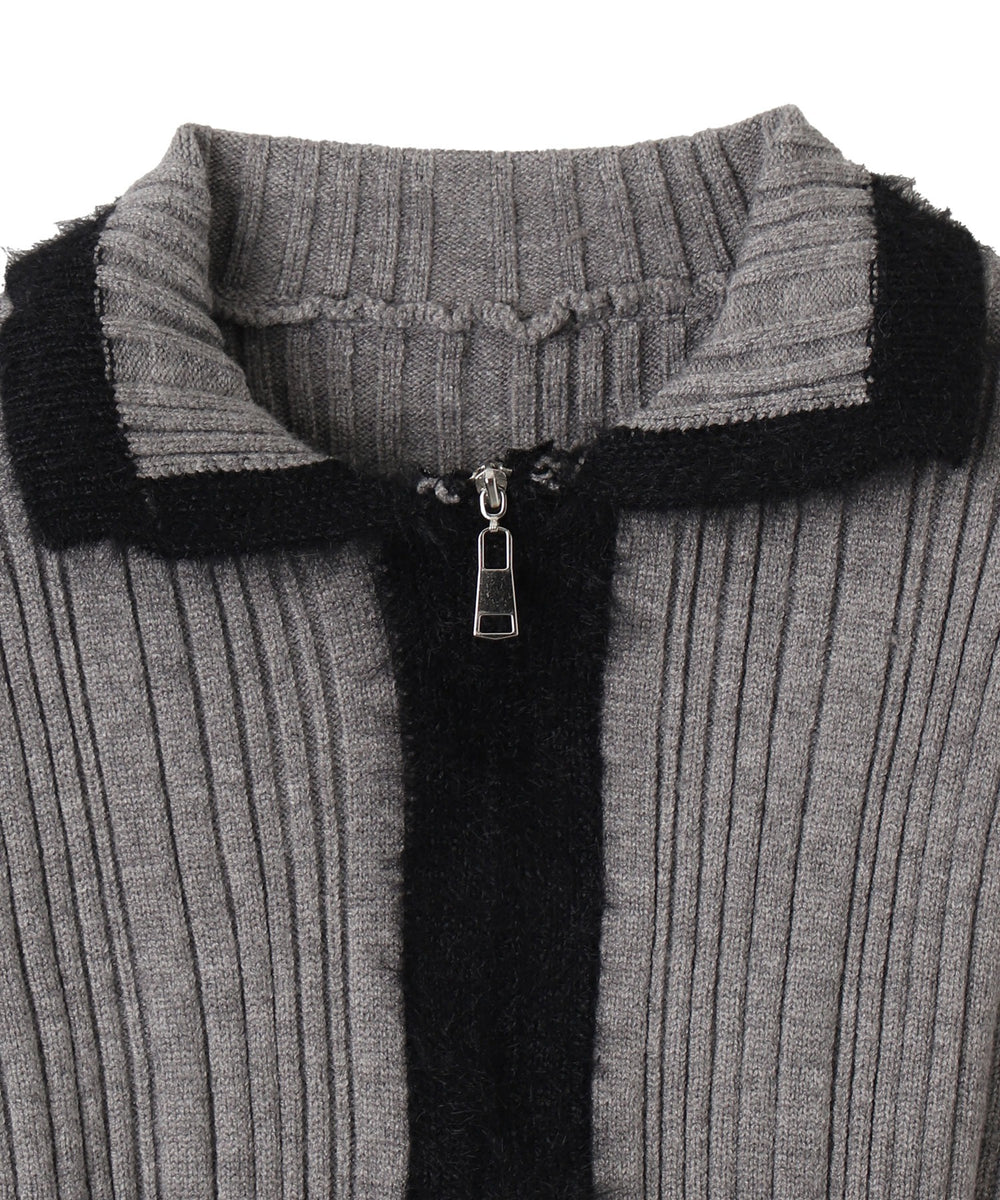 バイカラーWジップニット