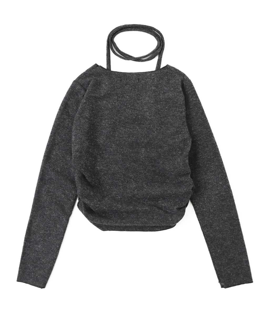 チョーカー付きカーブヘムトップ