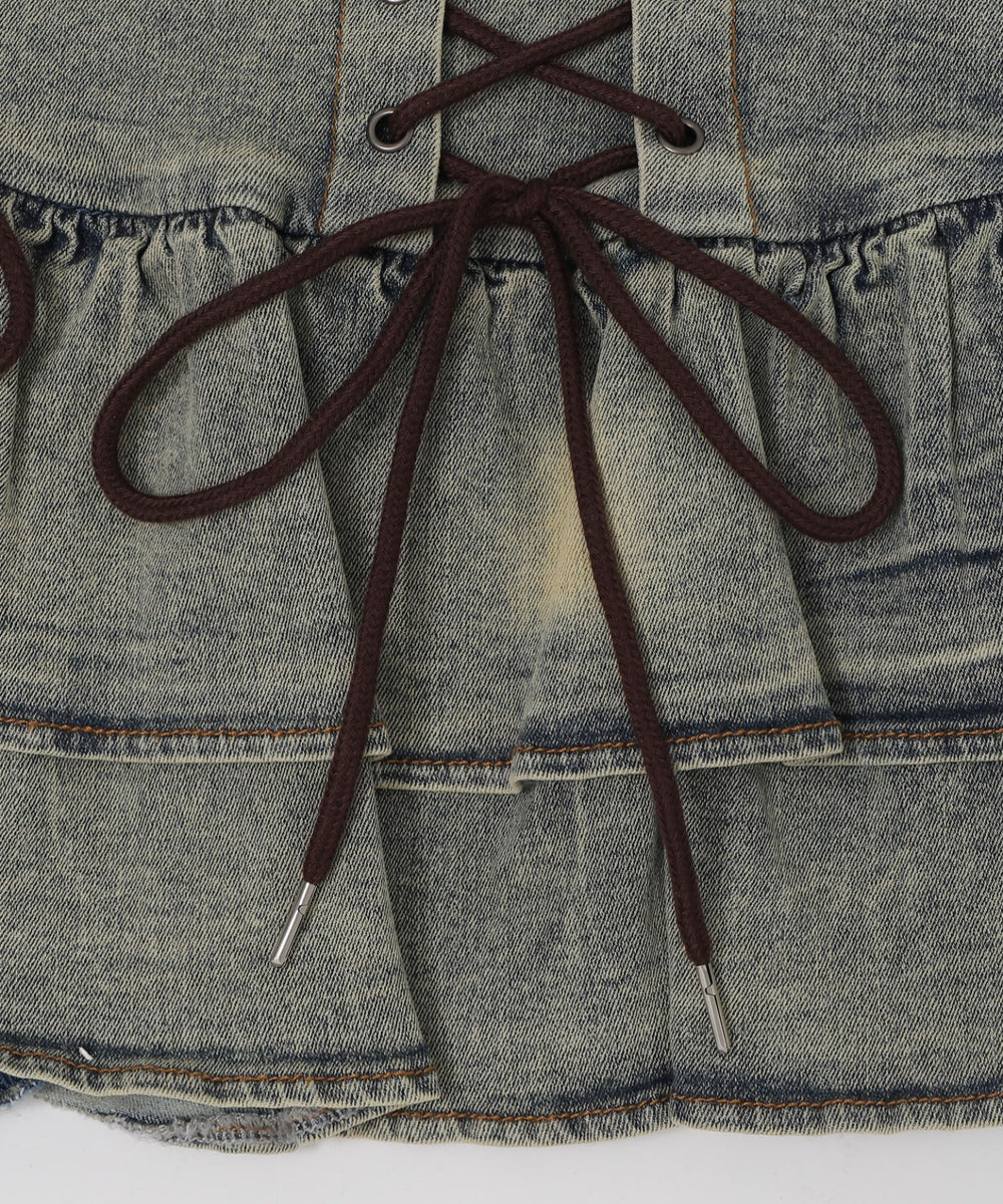 レースアップティアードミニスカパン