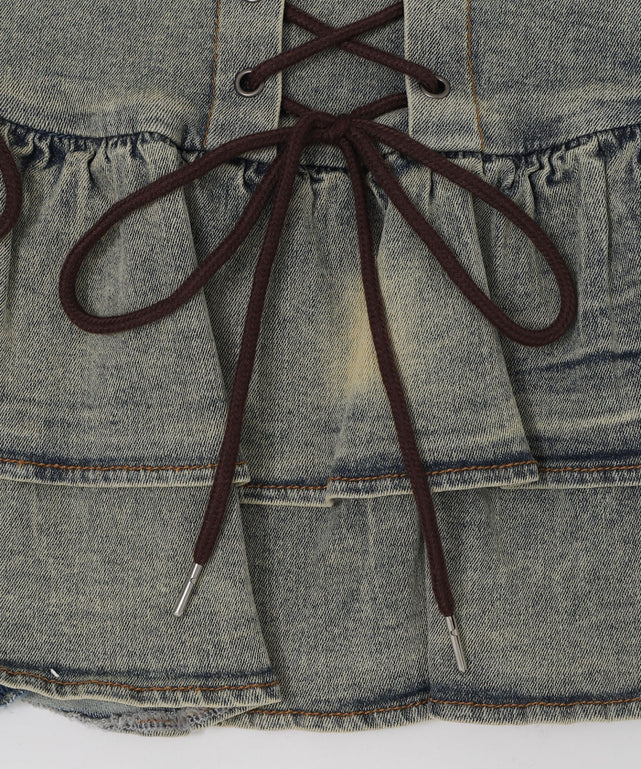 レースアップティアードミニスカパン