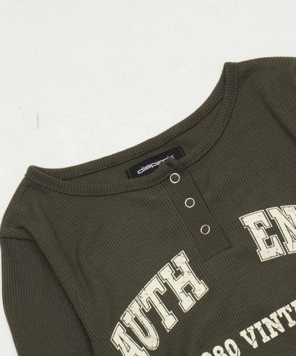 サイドギャザーヘンリーネックロゴTOP