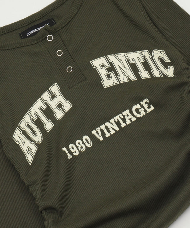 サイドギャザーヘンリーネックロゴTOP