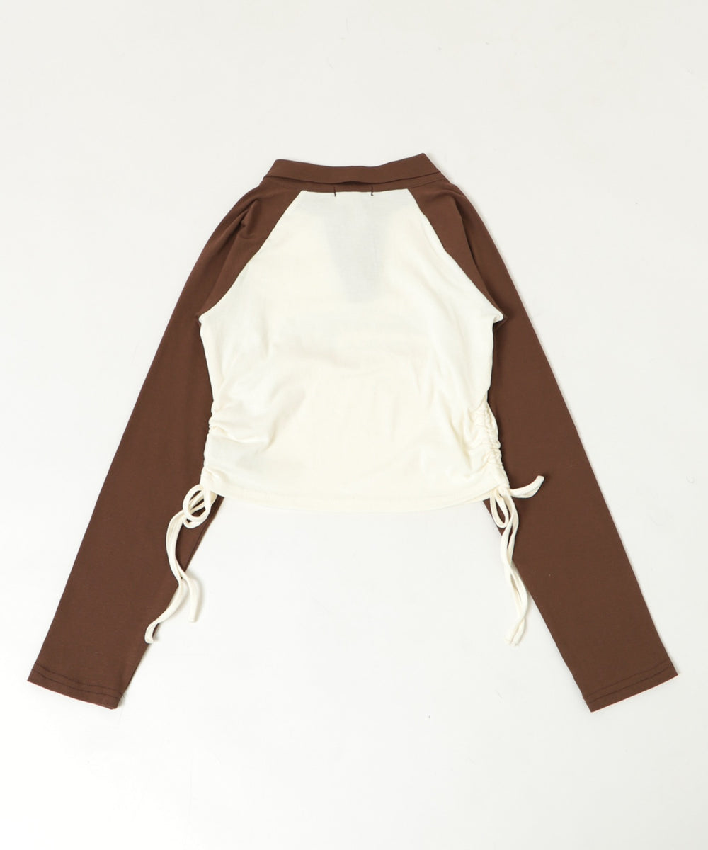 サイドギャザーバイカラーロゴトップ