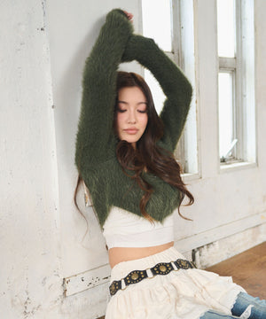 シャギーショートニットカーデ