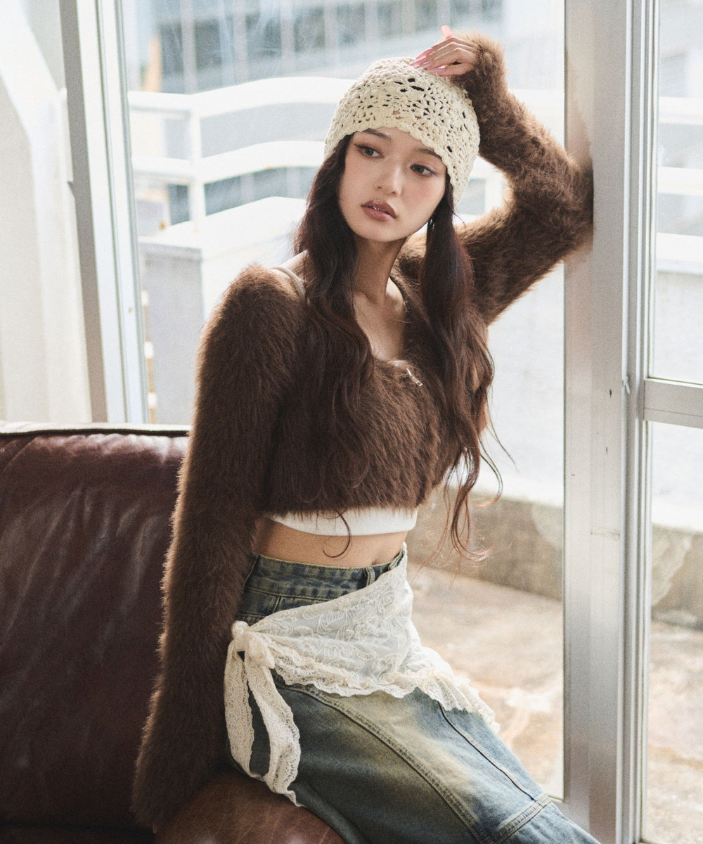 シャギーショートニットカーデ