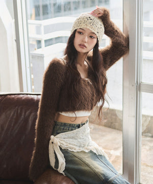 シャギーショートニットカーデ