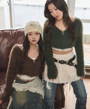 シャギーショートニットカーデ