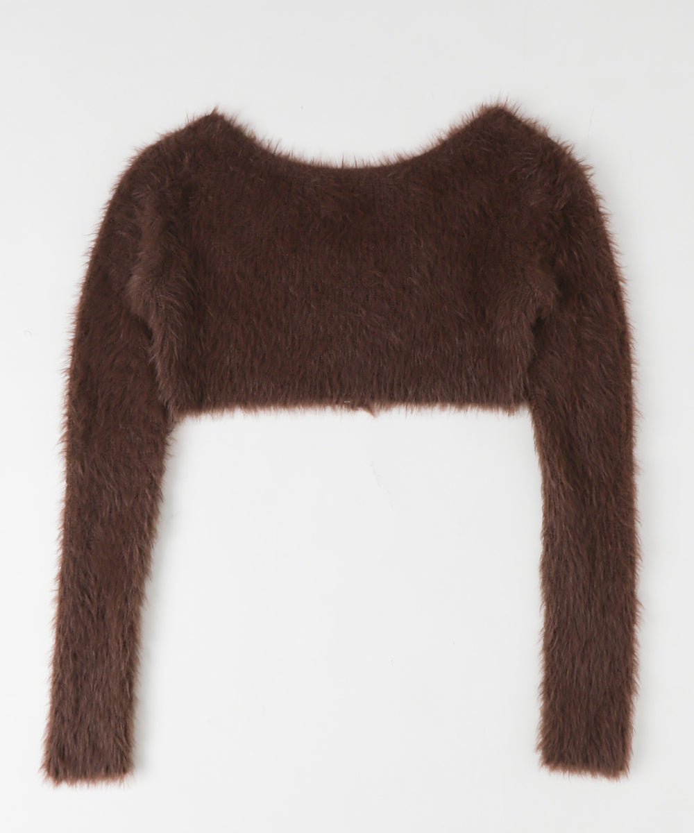 シャギーショートニットカーデ