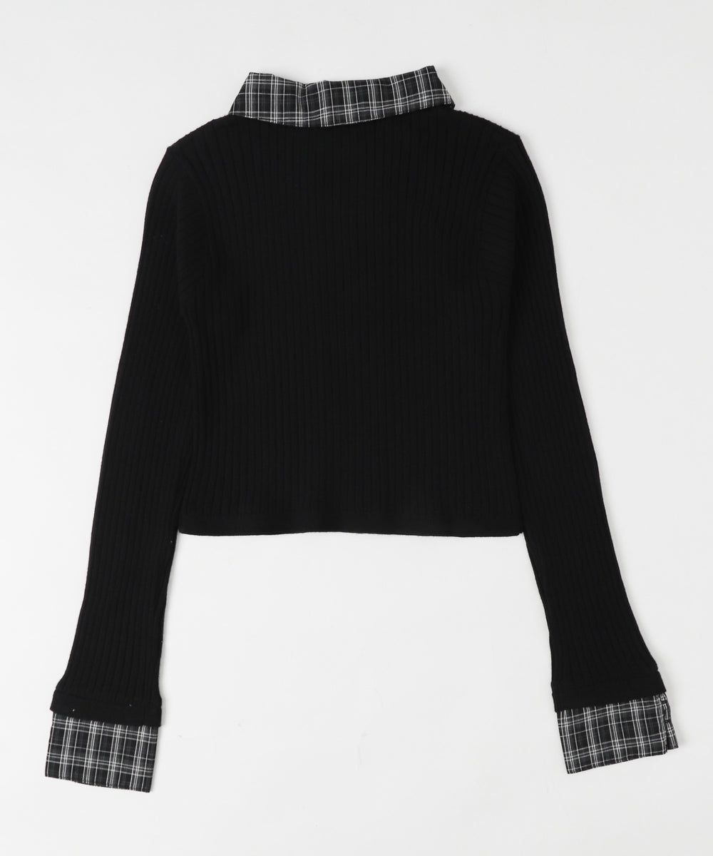 チェックドッキングWジップニット