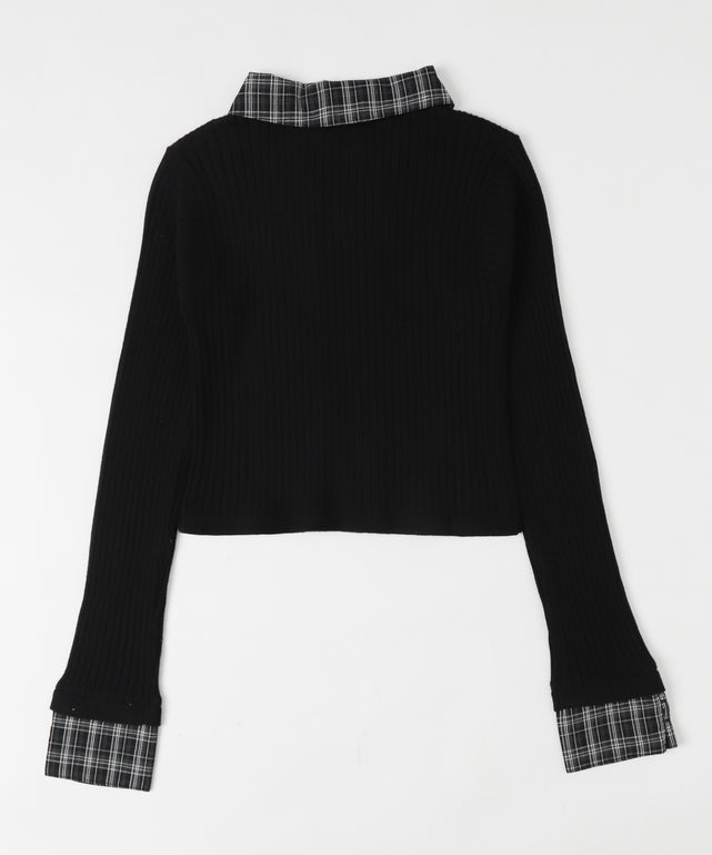 チェックドッキングWジップニット