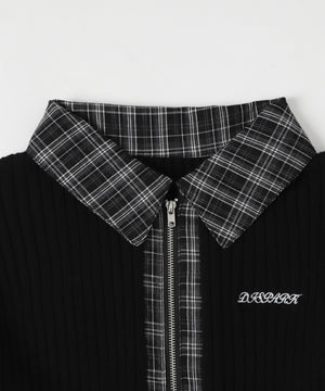 チェックドッキングWジップニット