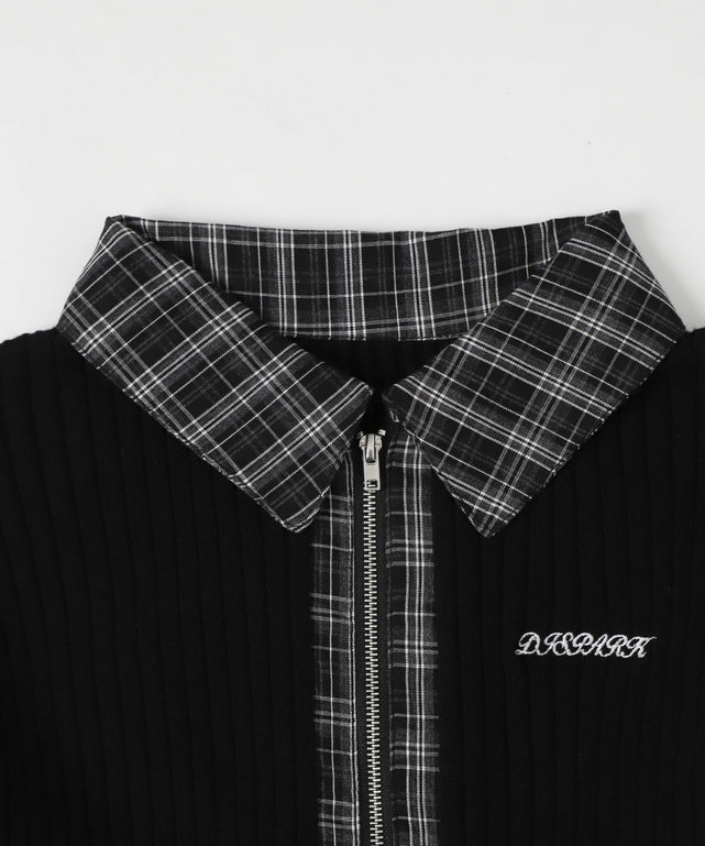 チェックドッキングWジップニット