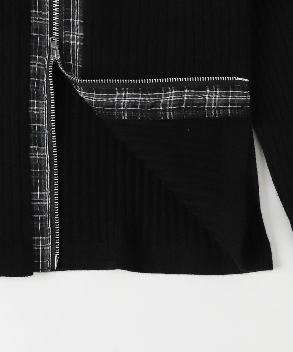 チェックドッキングWジップニット
