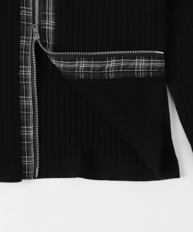 チェックドッキングWジップニット