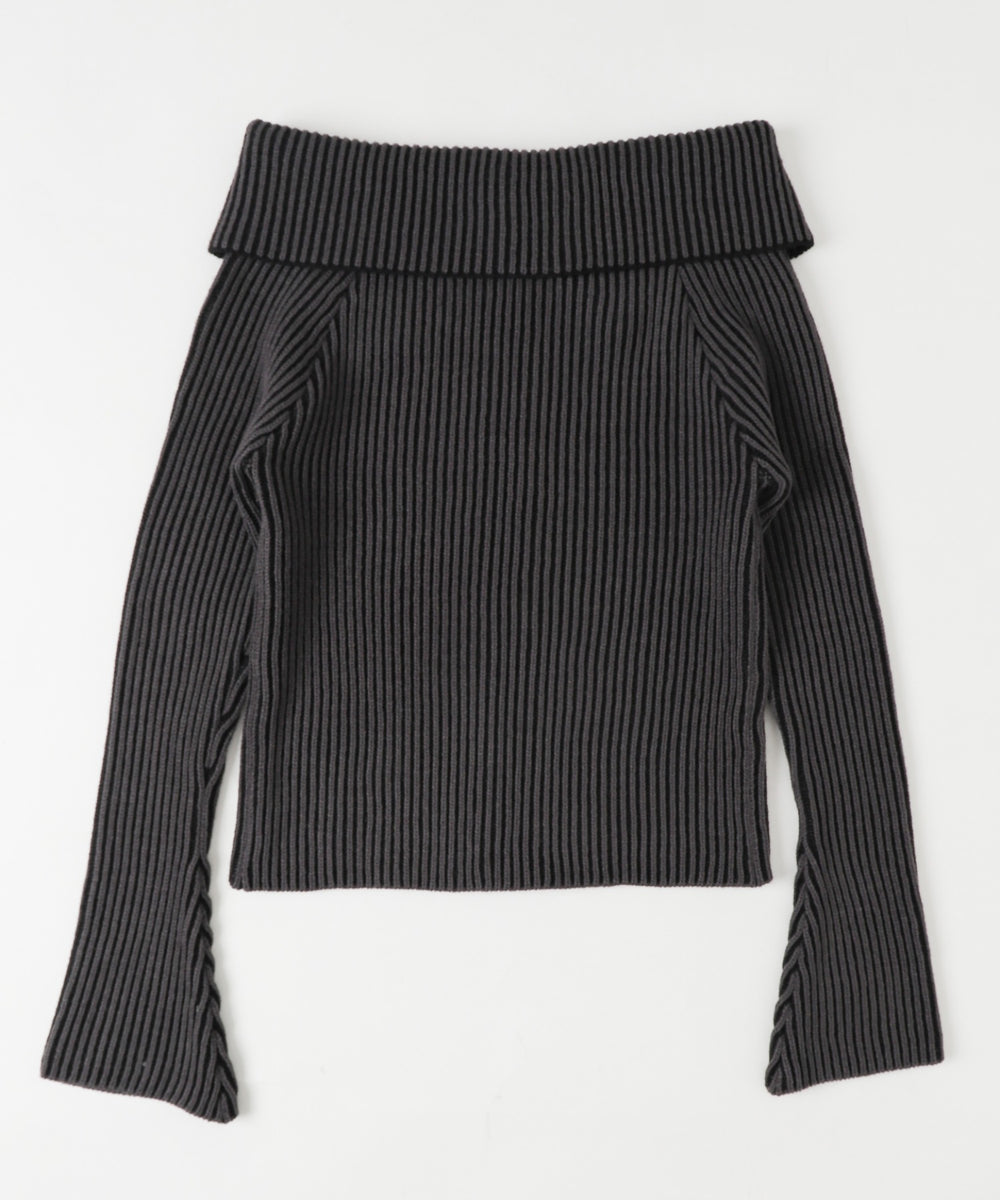 オフショルダブルジップニット