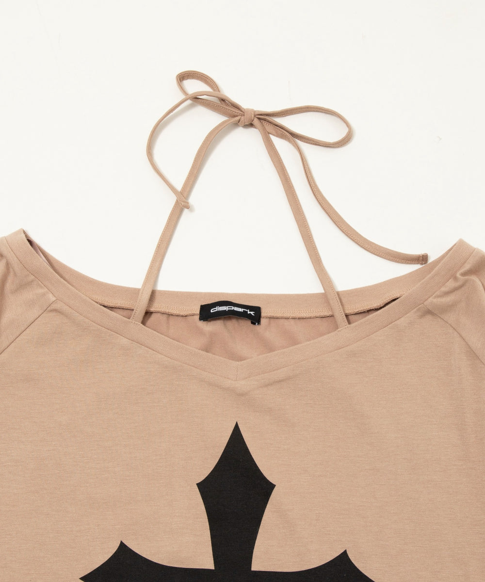 オフショルダークロスロゴトップ