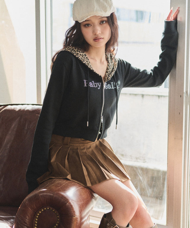 ラインストーンショートパーカー