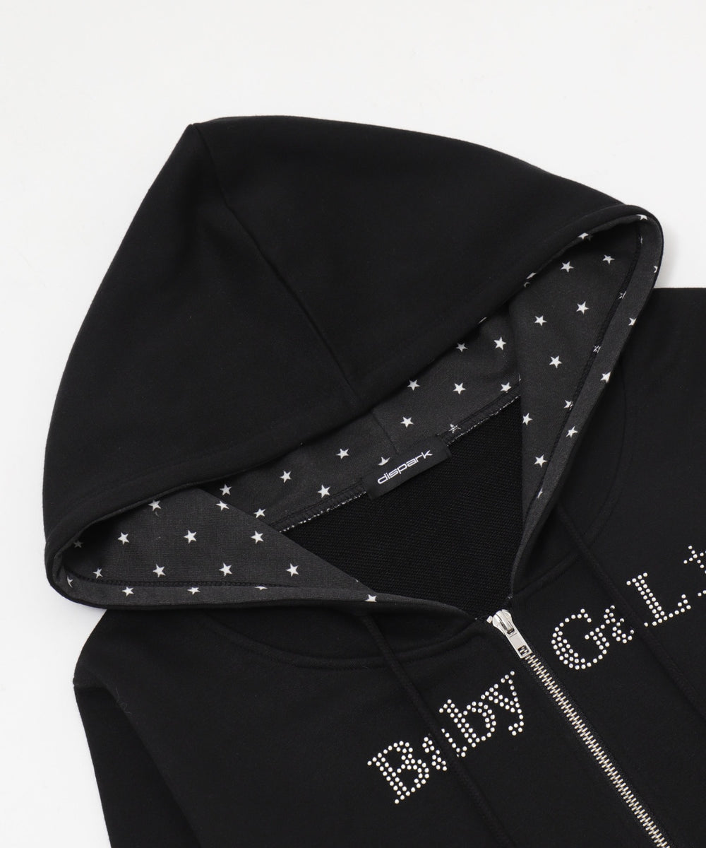 ラインストーンショートパーカー