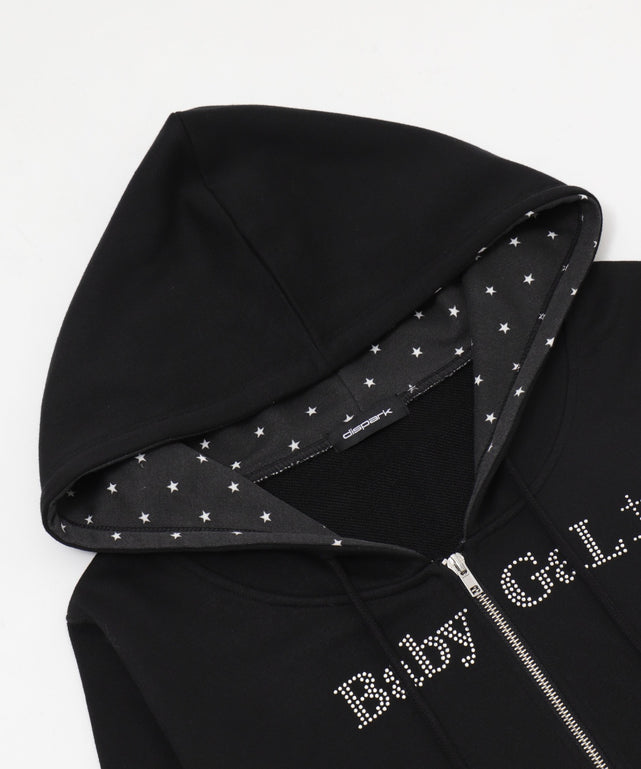 ラインストーンショートパーカー