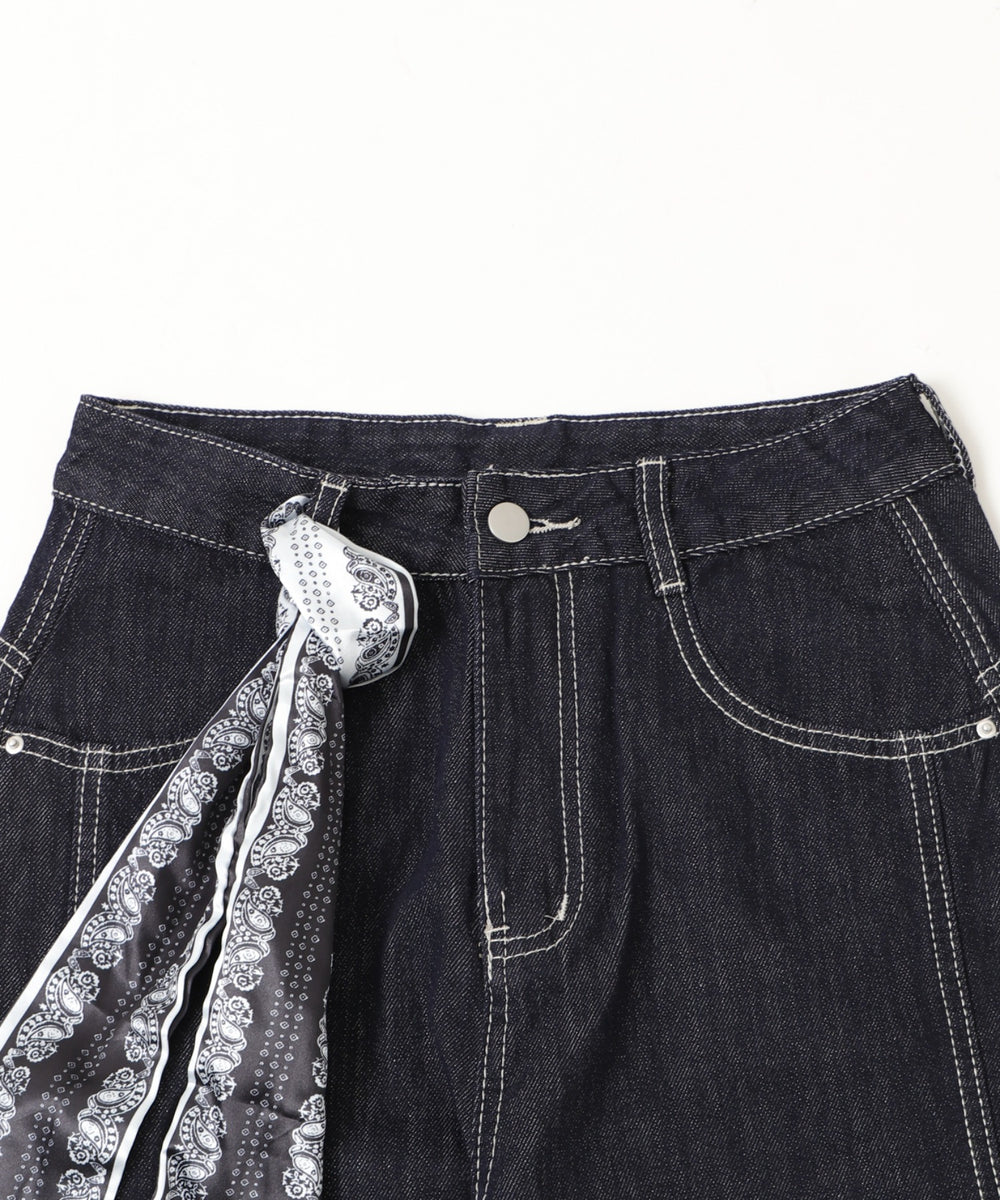 バンダナ付きリジットワイドデニム