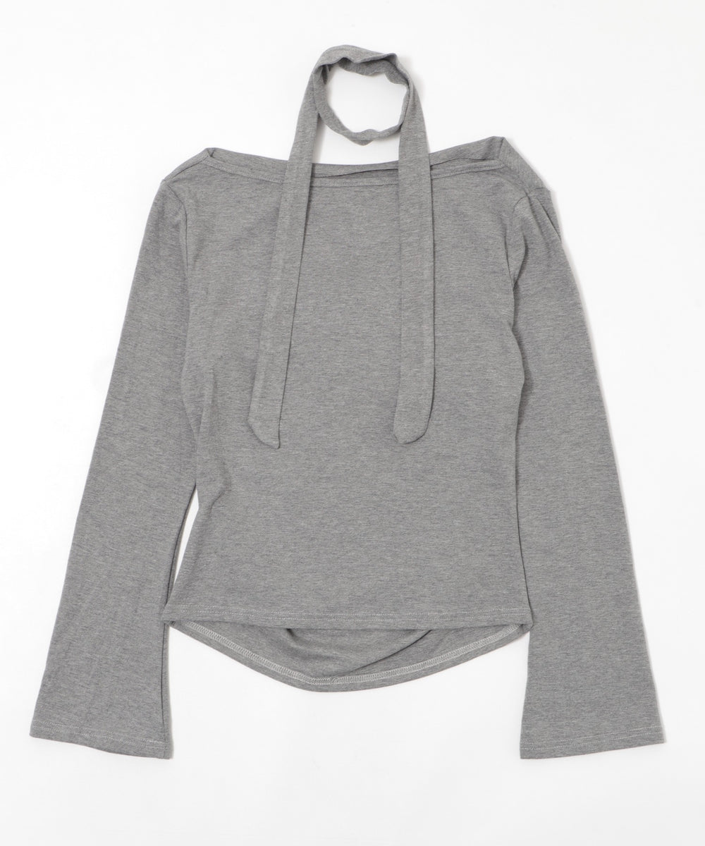 チョーカー付きロゴオフショルトップ