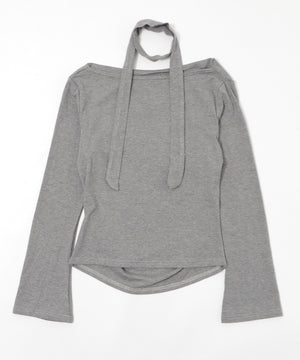 チョーカー付きロゴオフショルトップ