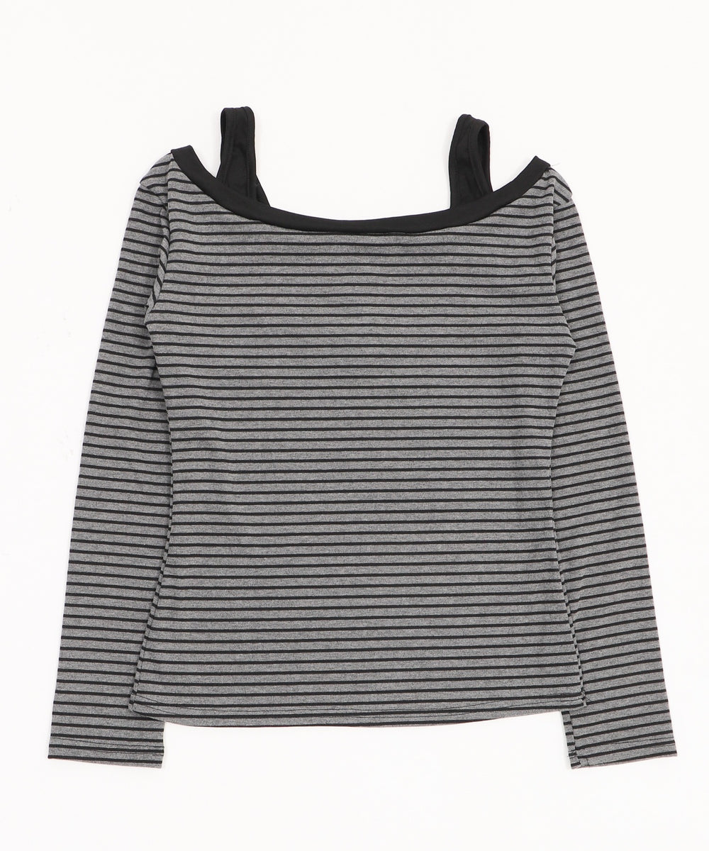 ロゴ刺繍ボーダーデザイントップ