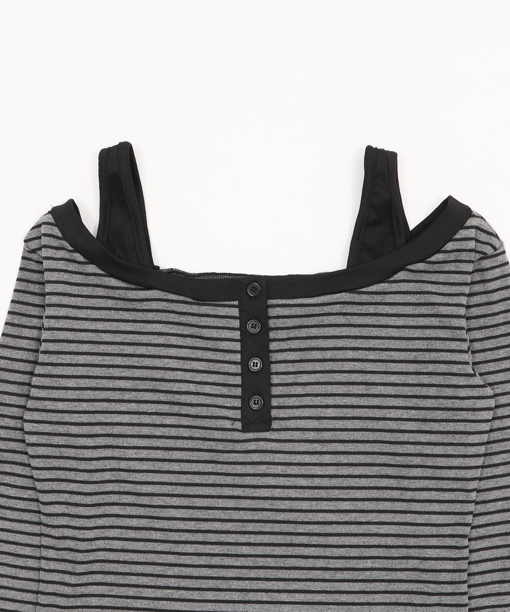 ロゴ刺繍ボーダーデザイントップ