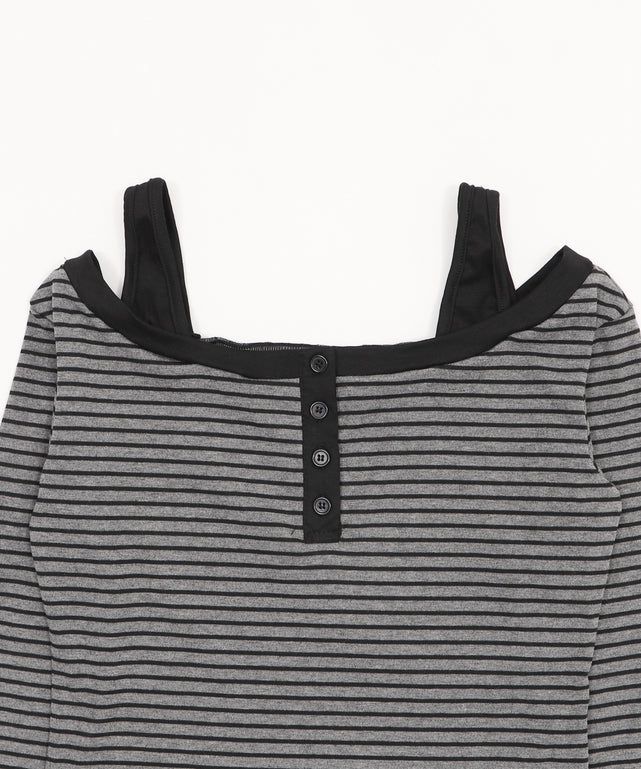 ロゴ刺繍ボーダーデザイントップ