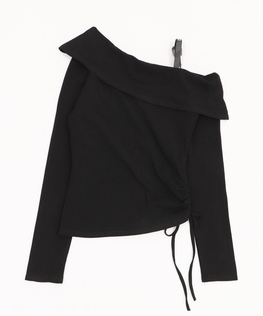 ベルトショルダーサイドギャザートップ