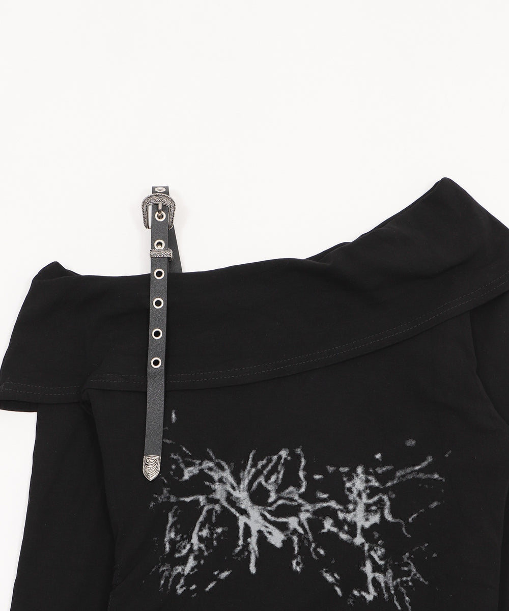 ベルトショルダーサイドギャザートップ