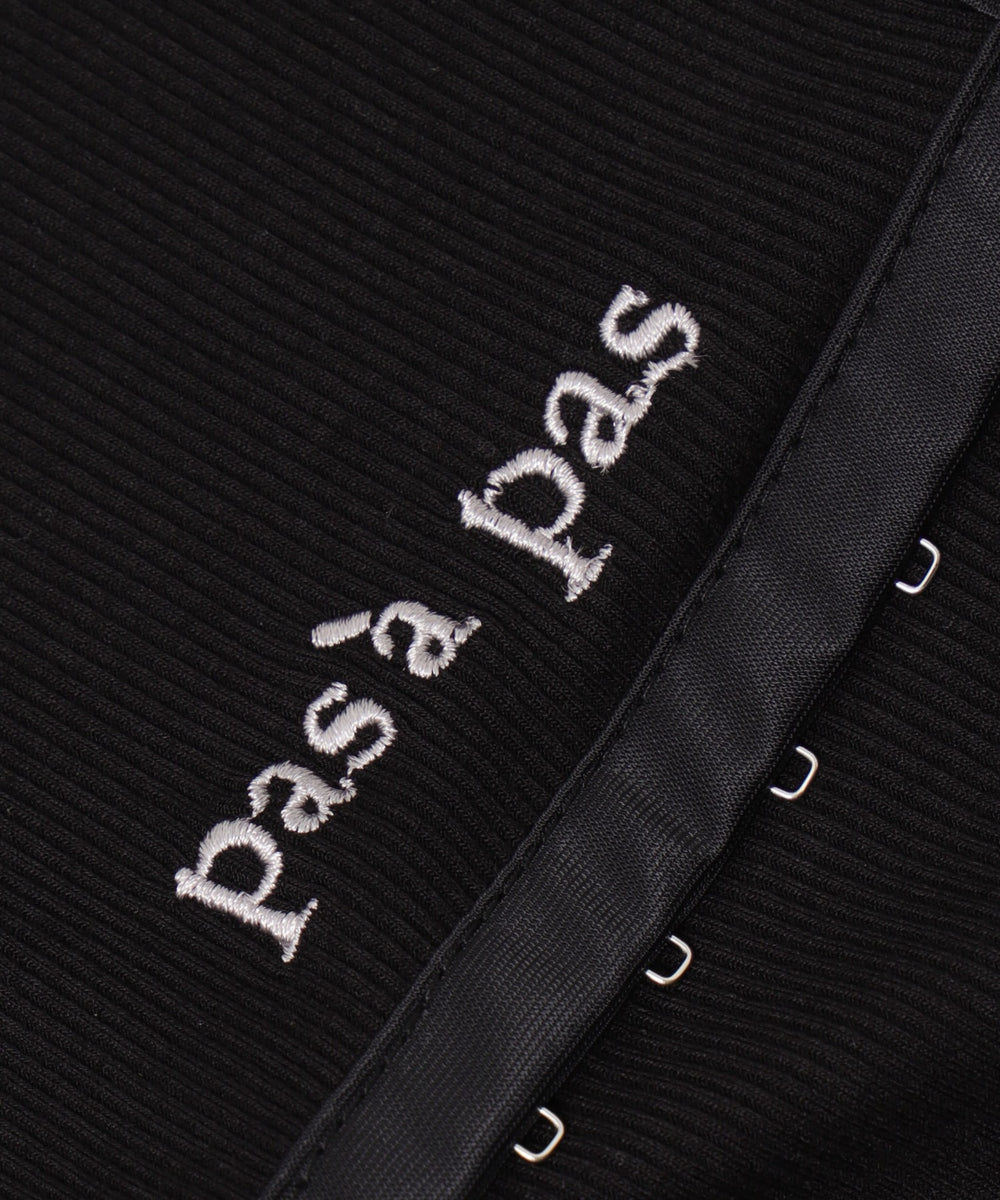 ロゴ刺繍レースフックカーデ