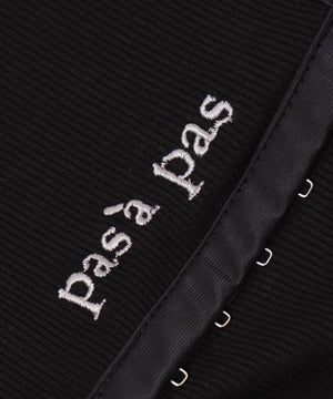 ロゴ刺繍レースフックカーデ