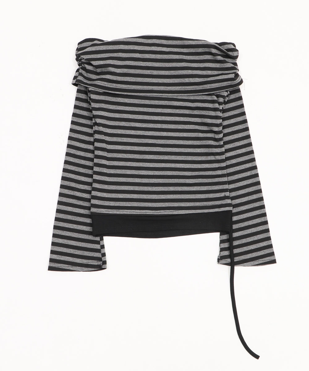 ロゴスタッズボーダーオフショルトップ