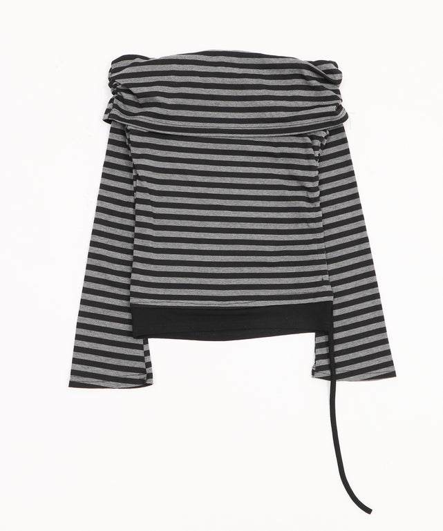 ロゴスタッズボーダーオフショルトップ