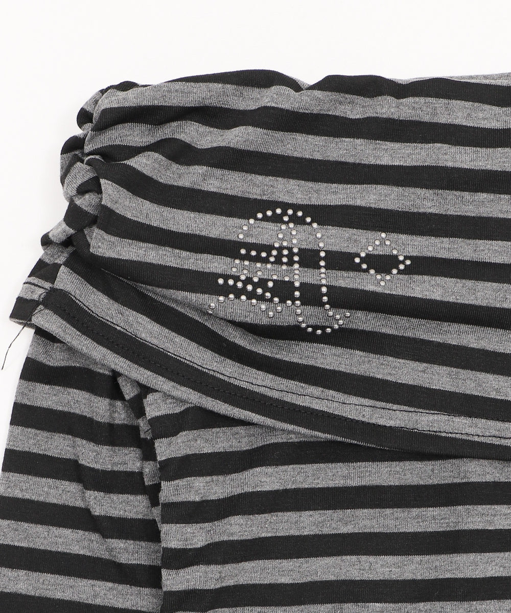 ロゴスタッズボーダーオフショルトップ