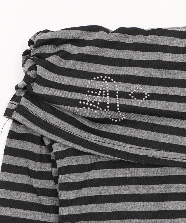 ロゴスタッズボーダーオフショルトップ