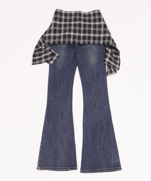 フェイクスリーブフレアデニム