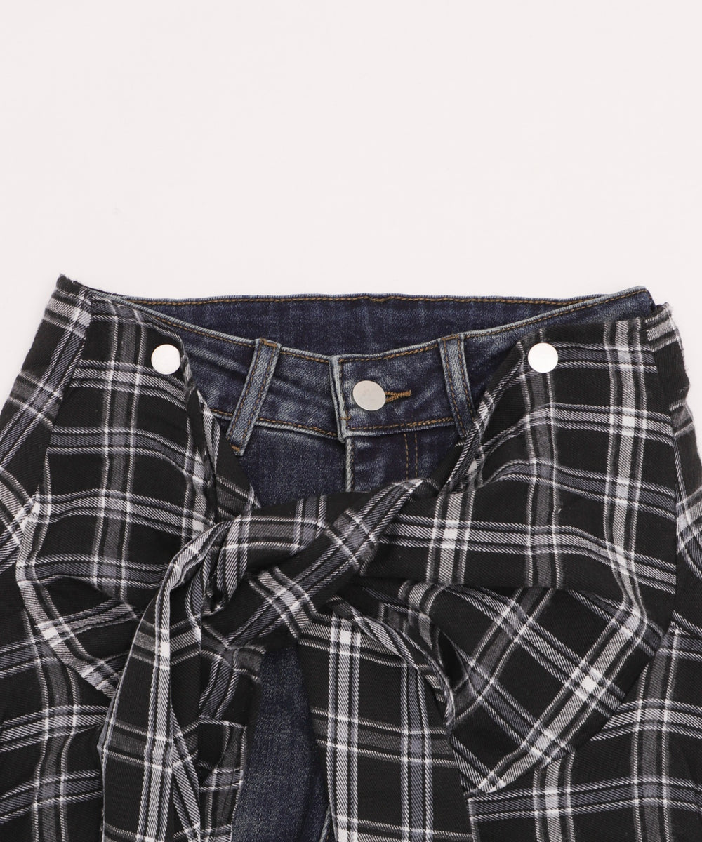 フェイクスリーブフレアデニム