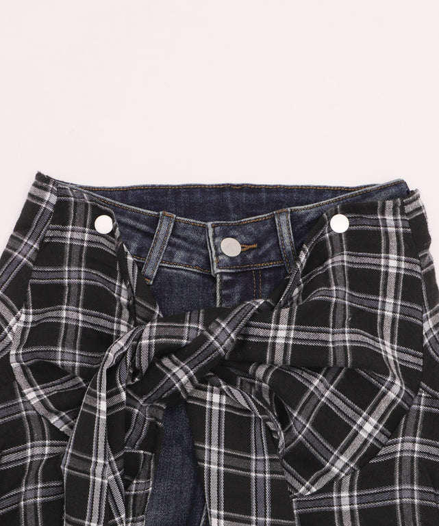 フェイクスリーブフレアデニム