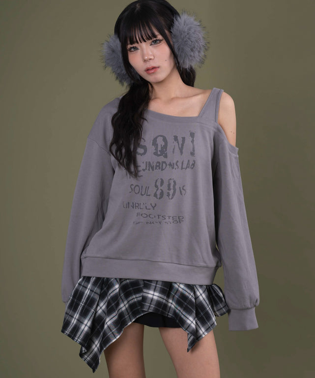 チェックヘムグラフィックワンショルダー/ベージュ モデル：160cm F着用