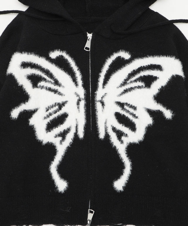 バタフライWジップニットパーカー