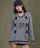 マフラー付きチルデンニット/グレー モデル：160cm F着用