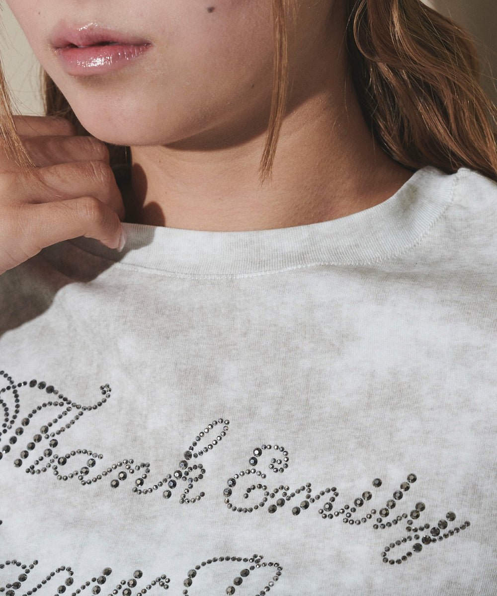 サイドギャザーラインストーンロゴT