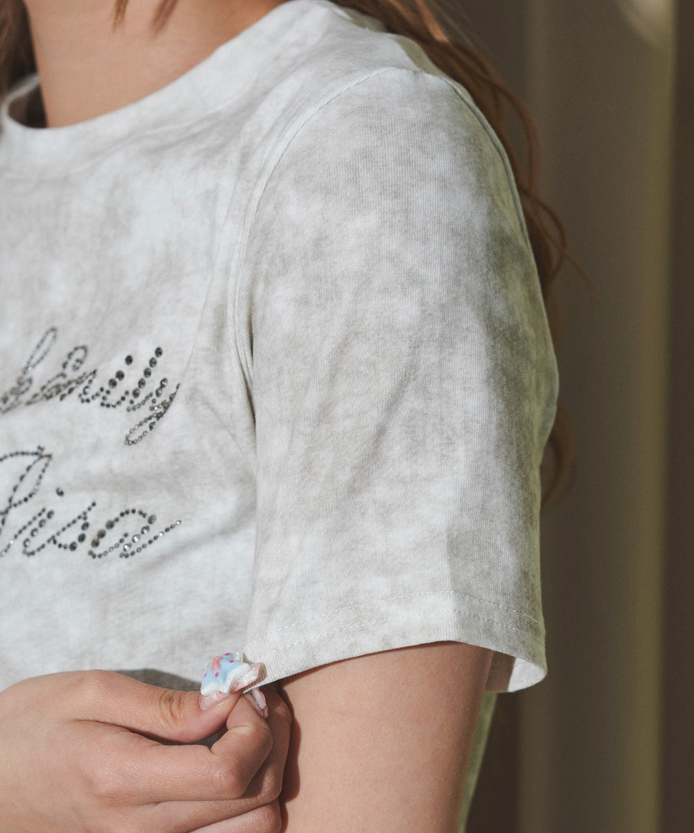 サイドギャザーラインストーンロゴT