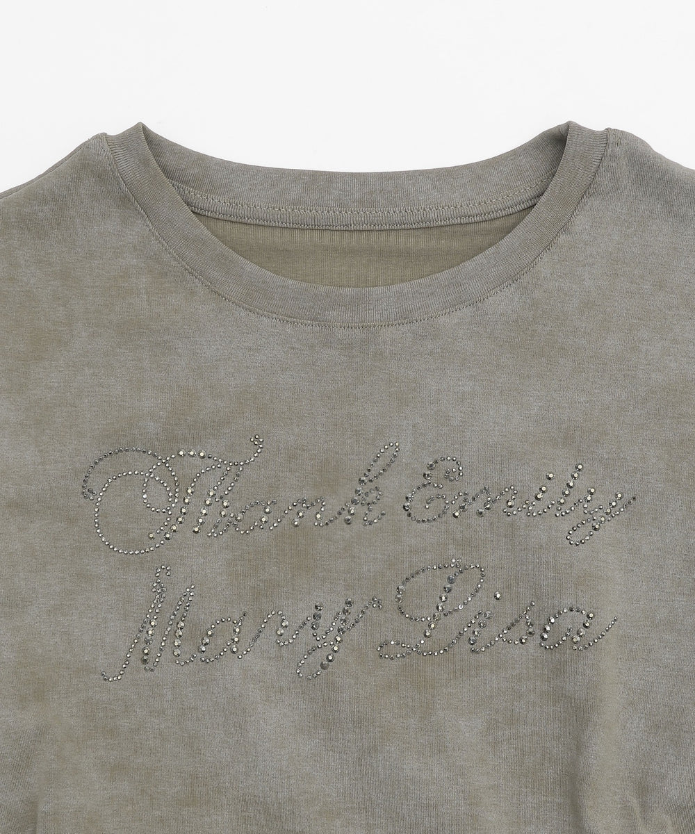 サイドギャザーラインストーンロゴT