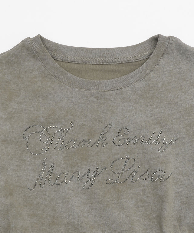 サイドギャザーラインストーンロゴT