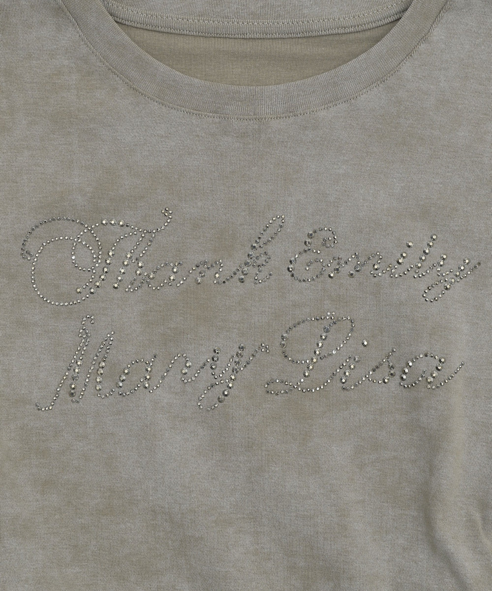 サイドギャザーラインストーンロゴT