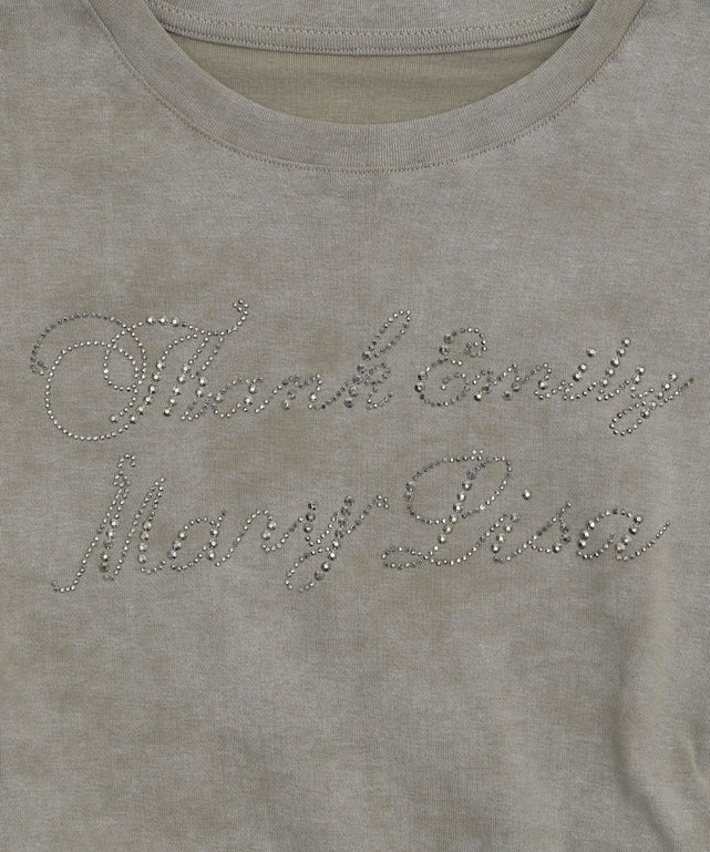 サイドギャザーラインストーンロゴT